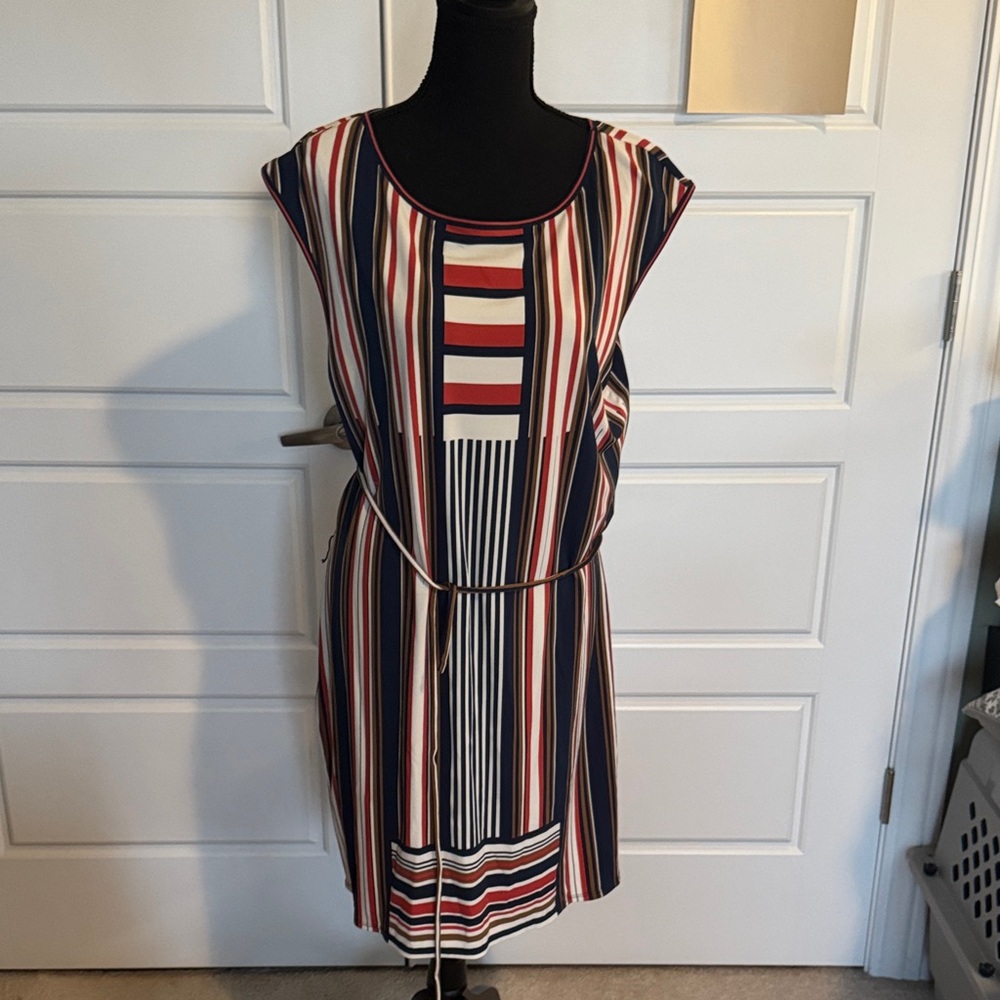 Max Studio Navy and Red Striped Mini Dress